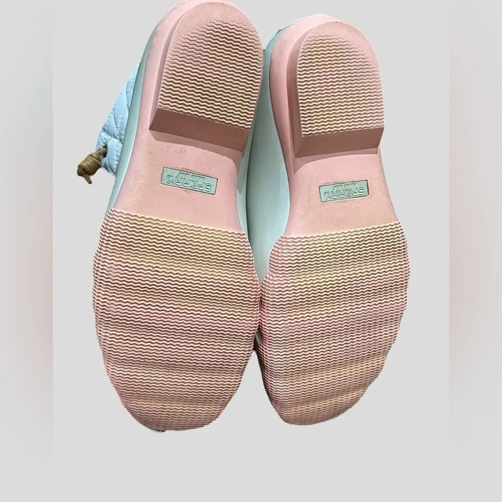 Sperry Saltwater Duck Boots Girls 4 Cream Peach Quilted Rain Snow Boots